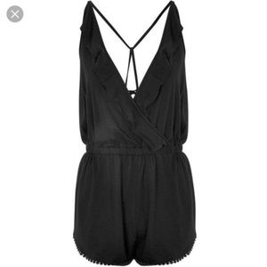 Topshop black jersey wrap coverup romper size S